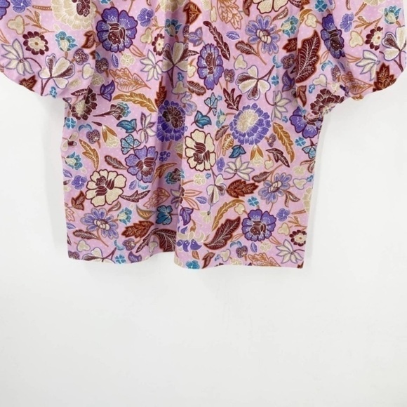 Ann Taylor Purple & Pink Batik Floral Tie Nape Puff Sleeve Blouse - Picture 4 of 11